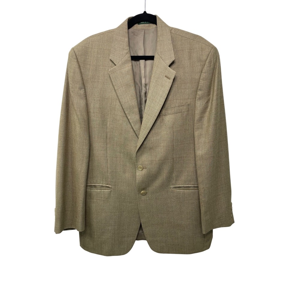 Lauren Ralph Lauren Men 42L Blazer Silk Wool Tan Micro Check Sport Coat Academia